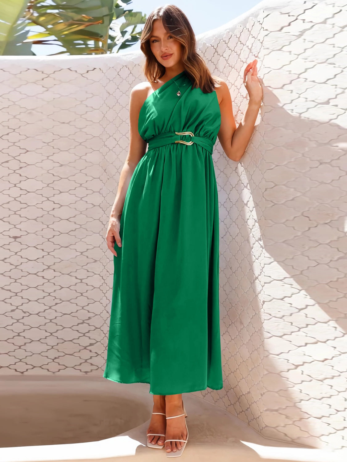 Single Shoulder Basic Boho Midi Dress