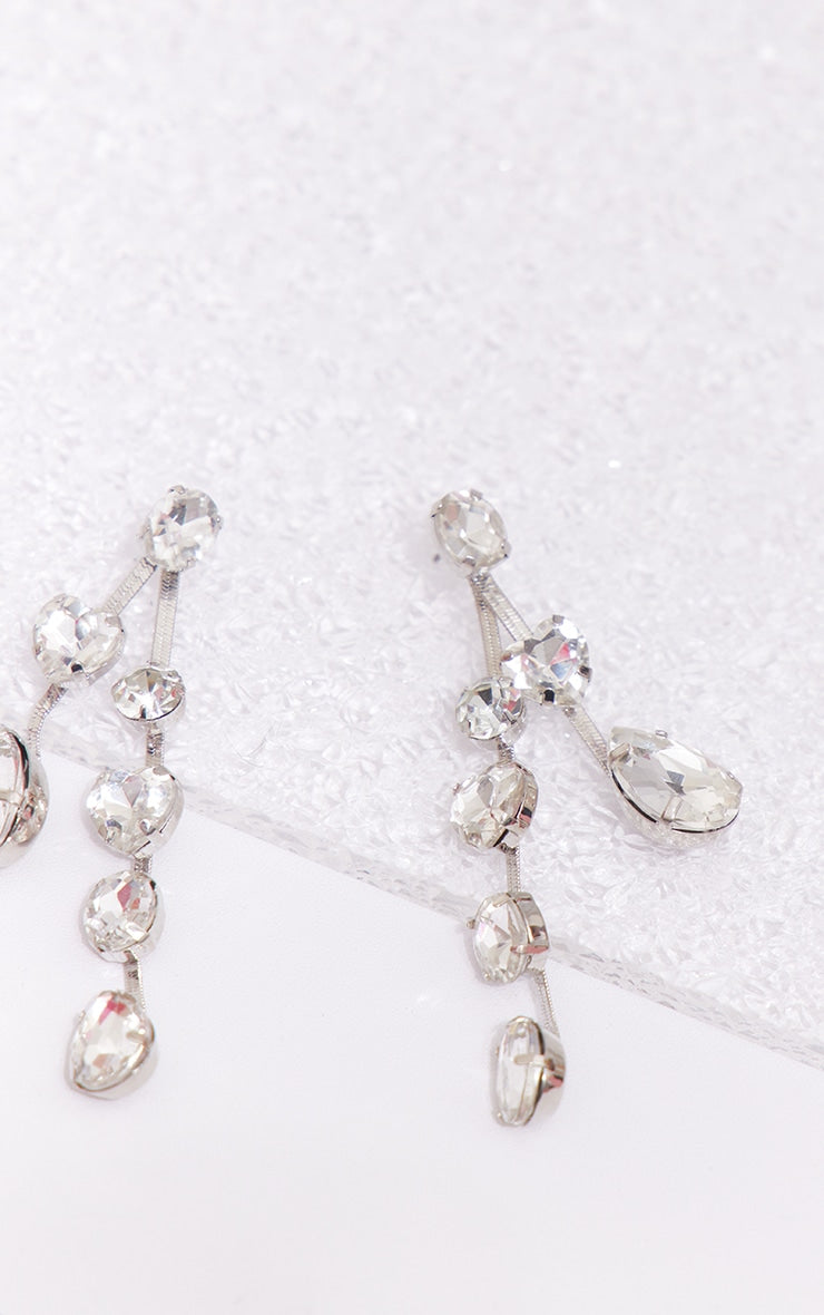 Silver Jeweled Statement Heart Earrings