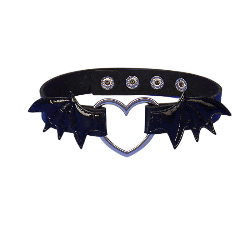 Dark Love Metal Heart Bat Wing Leather Collar Goth Choker Necklace