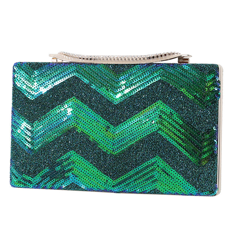 Women's Fashion Sequin Water Ripple Chevron Sequins Dinner Clutch Handbag