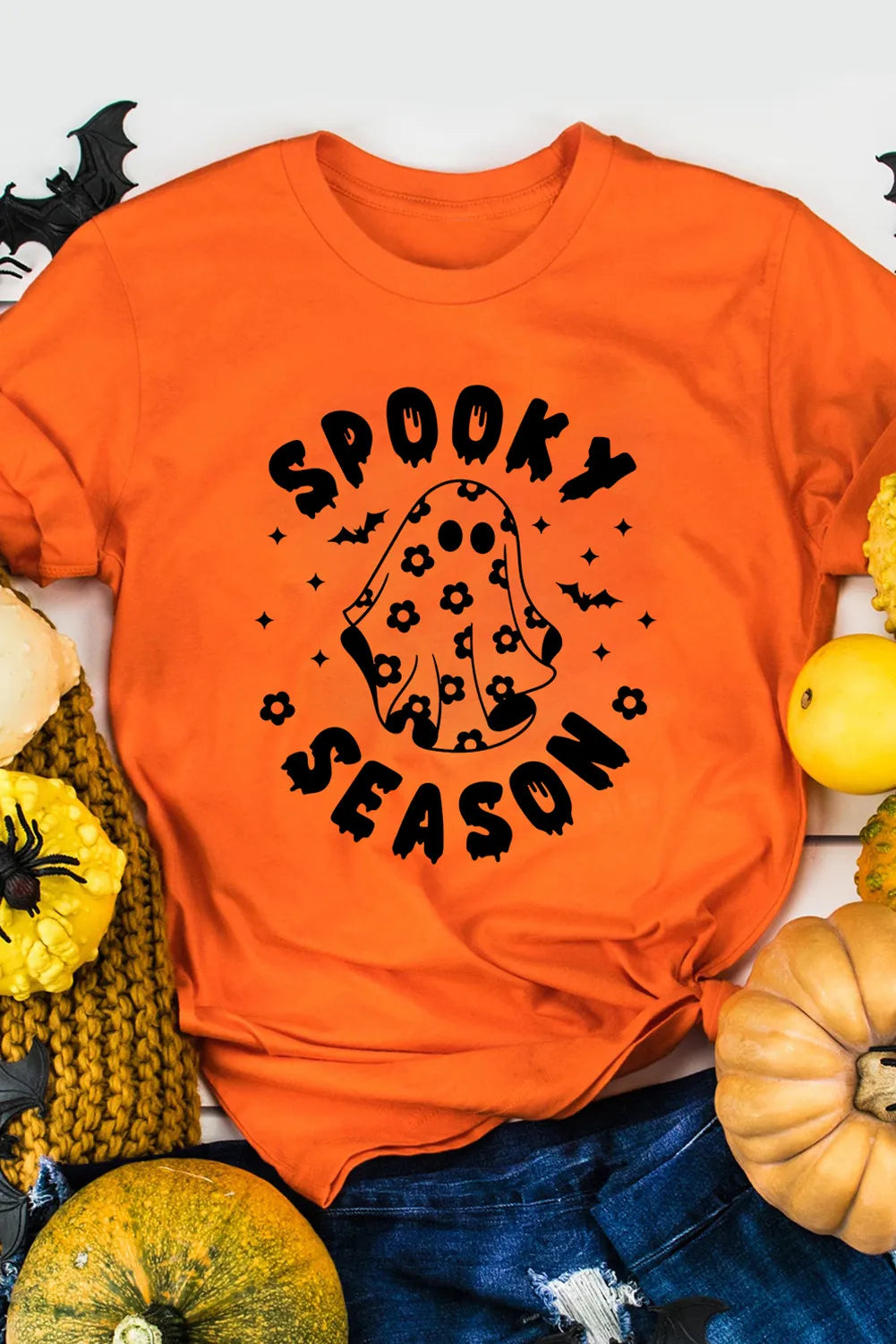 Women’s Spooky Season Ghost Graphic Print Round Neck Short Sleeve T-Shirt