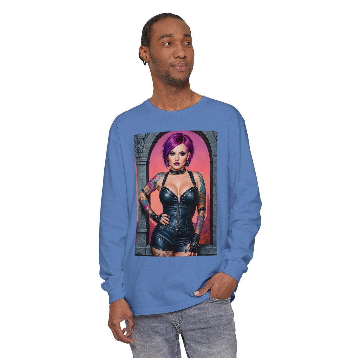 Goth Graveyard Girl Series - Design Seven - Unisex Garment-dyed Long Sleeve T-Shirt