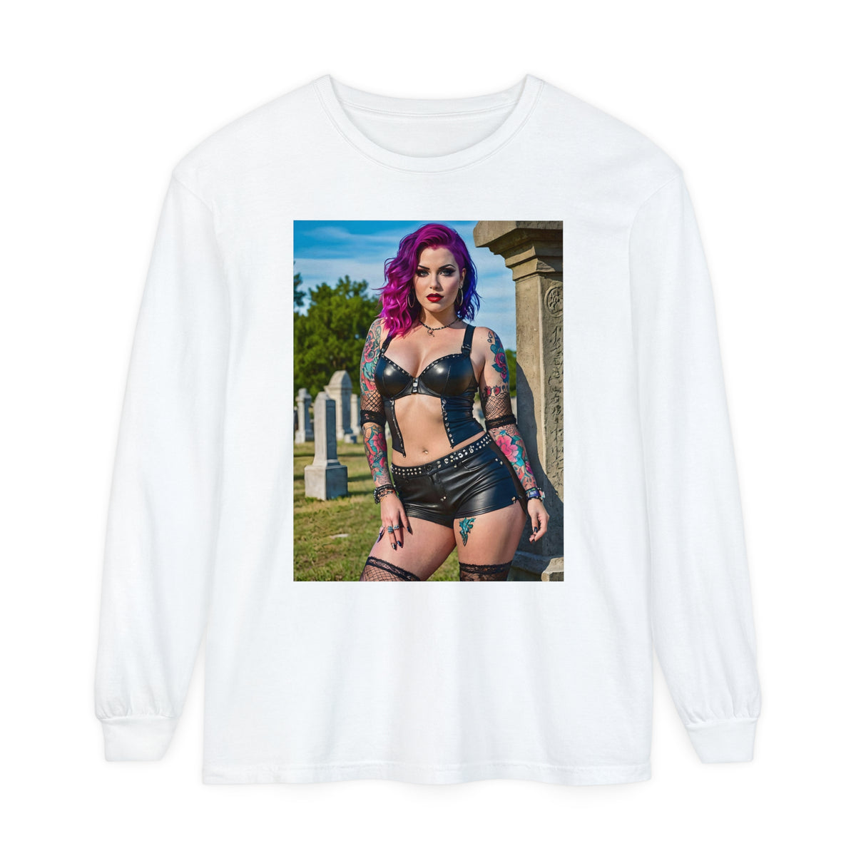 Goth Graveyard Girls Series - Design One - Unisex Garment-dyed Long Sleeve T-Shirt