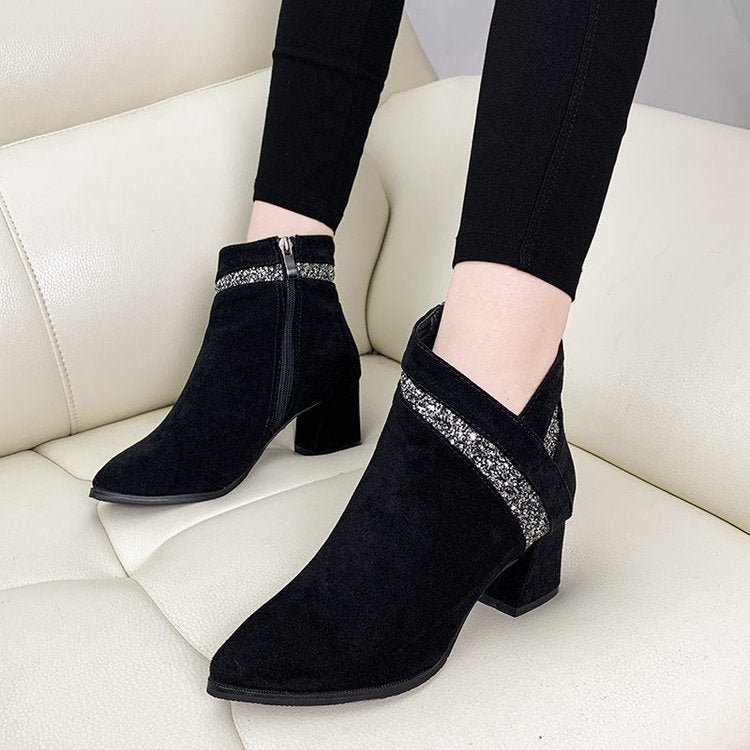 Women's Velvet Warm High-Heeled Boots