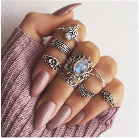 Boho Rhinestone Ring Set