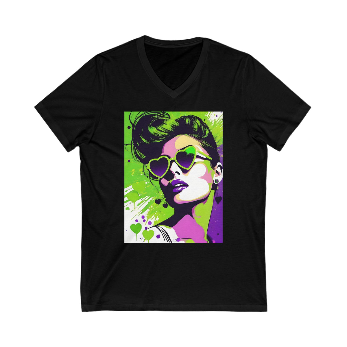 Green And Purple Heart Glasses Sassy Beauty Unisex Jersey Short Sleeve V-Neck Tee