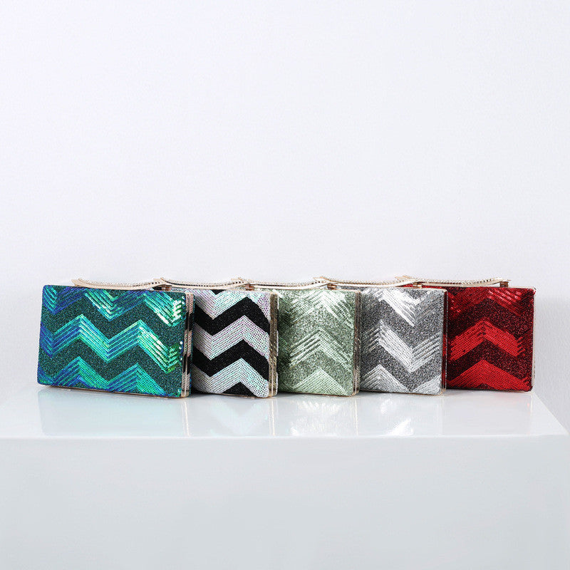 Women's Fashion Sequin Water Ripple Chevron Sequins Dinner Clutch Handbag