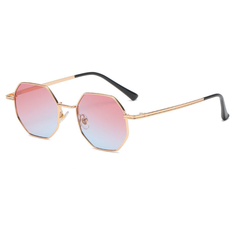 Metal Framed Polygonal Retro Trendy Sunglasses