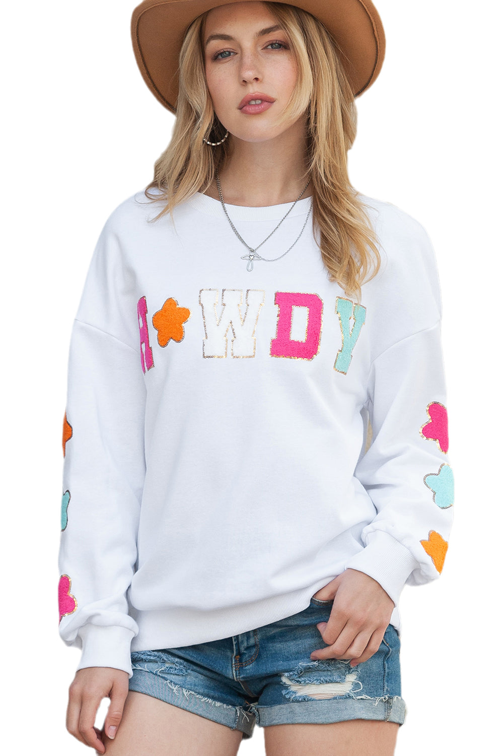 Black Glitter Howdy Patch Casual Star Sweatshirt