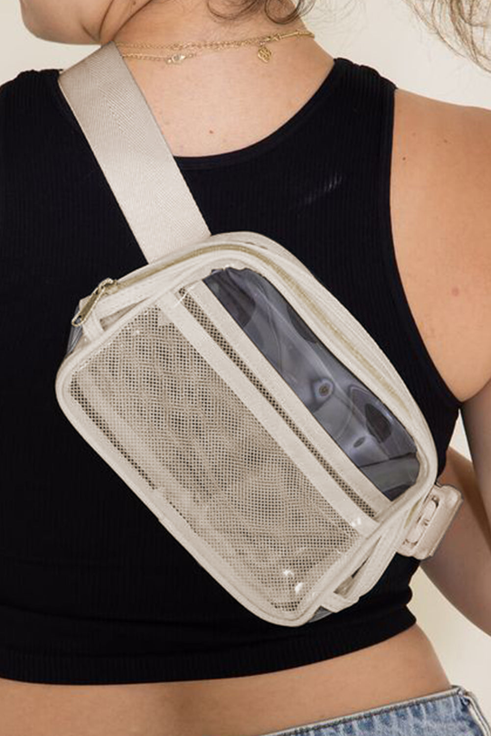 Dark Grey Adjustable Straps Zipper Clear Waist Bag