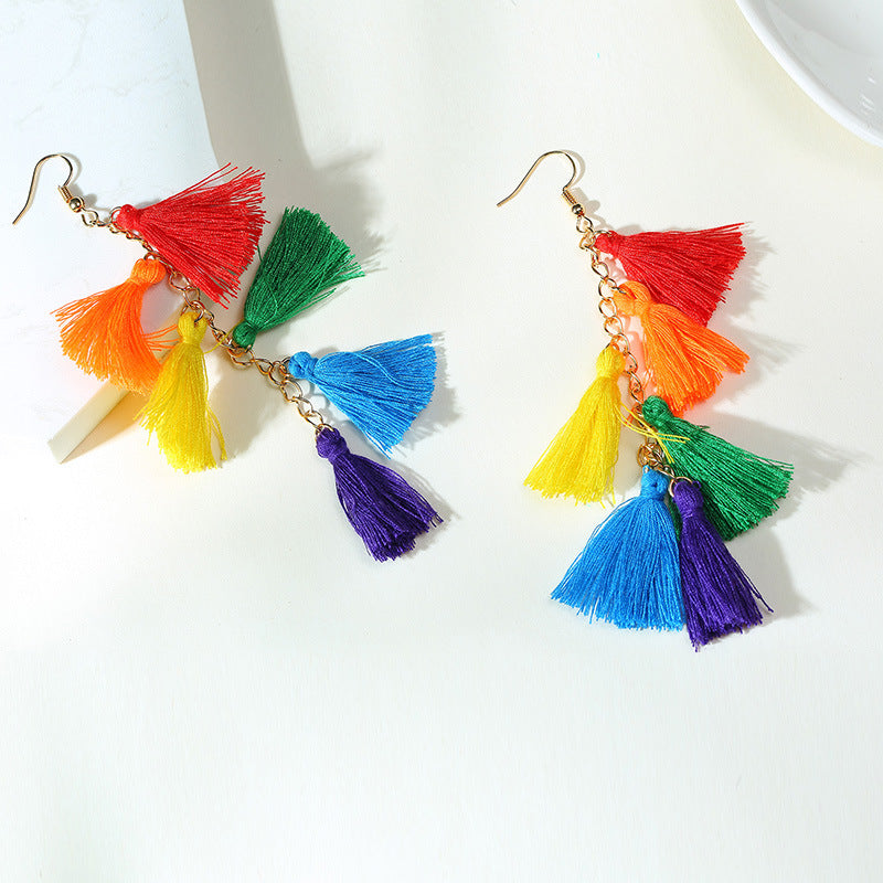 Rainbow Tassel Earrings Festival Fashion