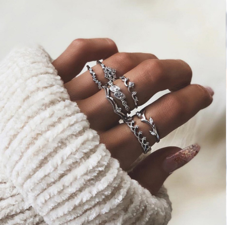 Boho Rhinestone Ring Set