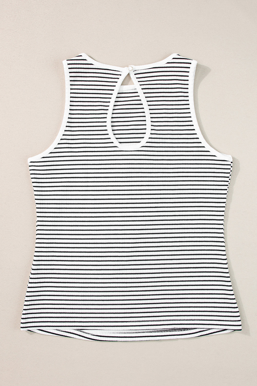 Black Striped Print Ribbed Knit Sleeveless Top