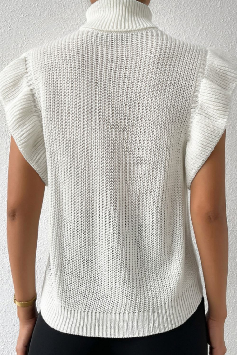 Cable-Knit Turtleneck Cap Sleeve Sweater