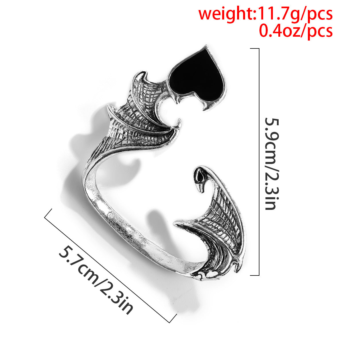 Dragon Wing With Black Heart Ear Cartilage Clip