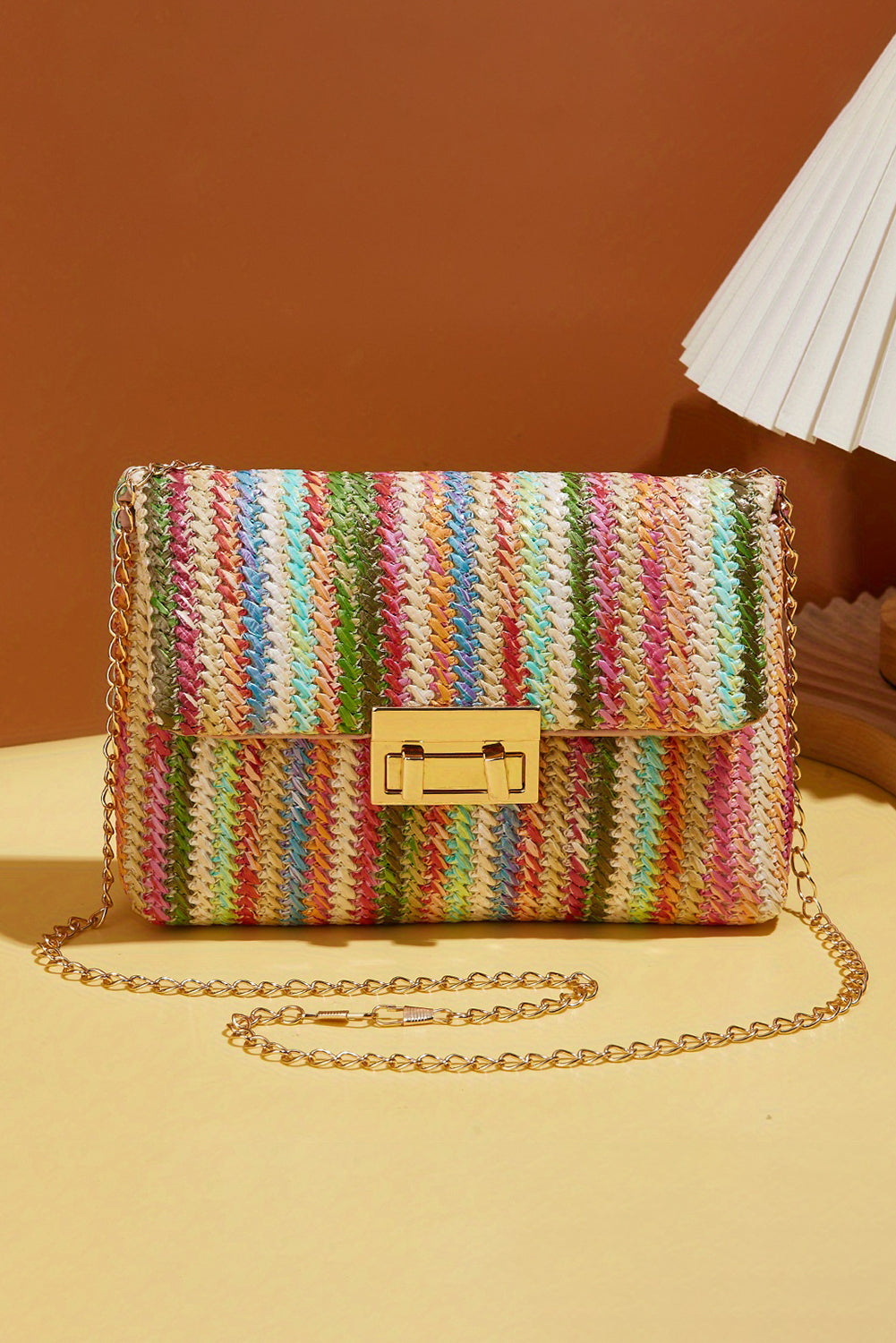 Strawberry Pink Bohemian Woven Gold Chain Shoulder Bag