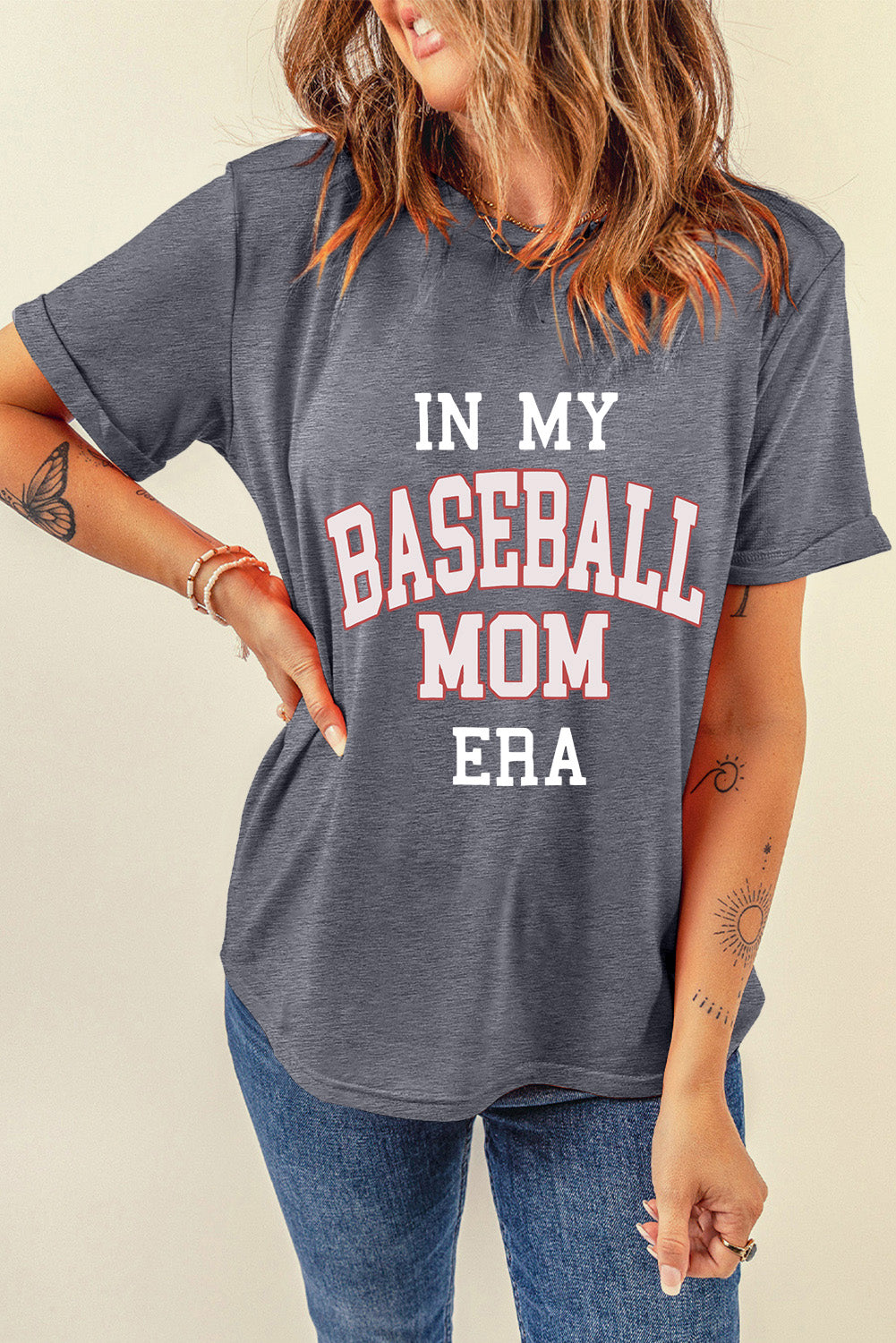 Gray IN MY BASEBALL MOM ERA Crewneck Graphic Tee