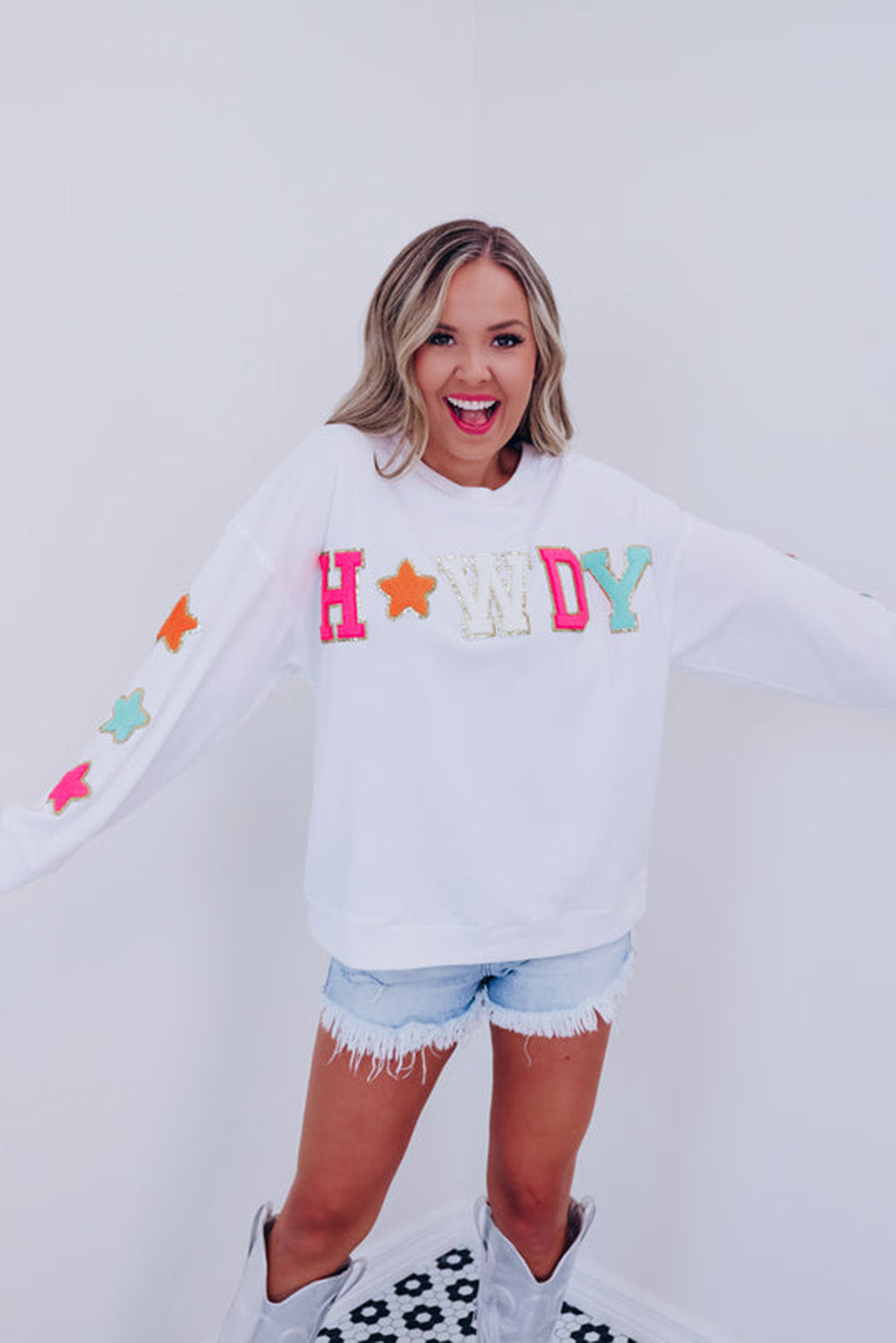 Black Glitter Howdy Patch Casual Star Sweatshirt