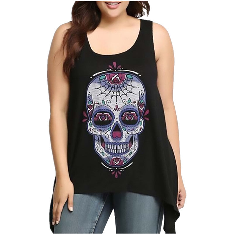 Skull Print Flowy Graphic Print Tank Top