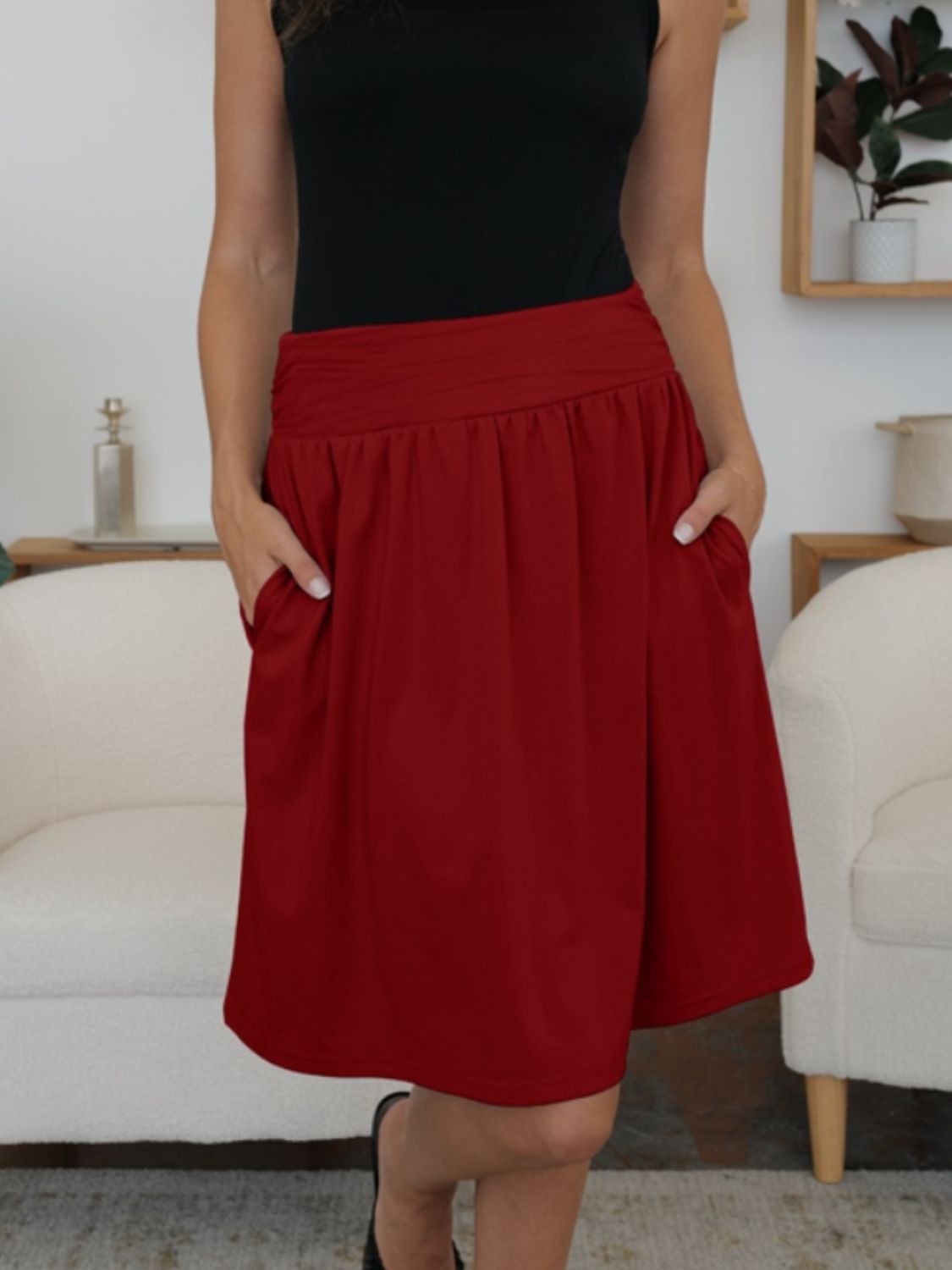 Elastic Waist Skirt with Pockets