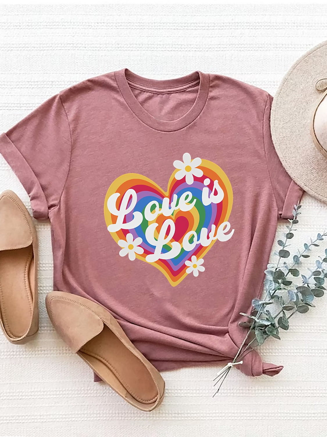 Love Is Love Graphic Round Neck Short Sleeve T-Shirt