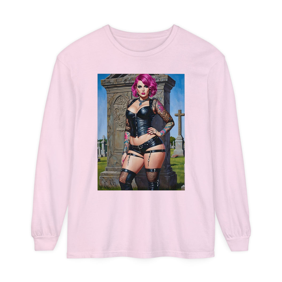 Goth Graveyard Girl Series - Design Two - Unisex Garment-dyed Long Sleeve T-Shirt