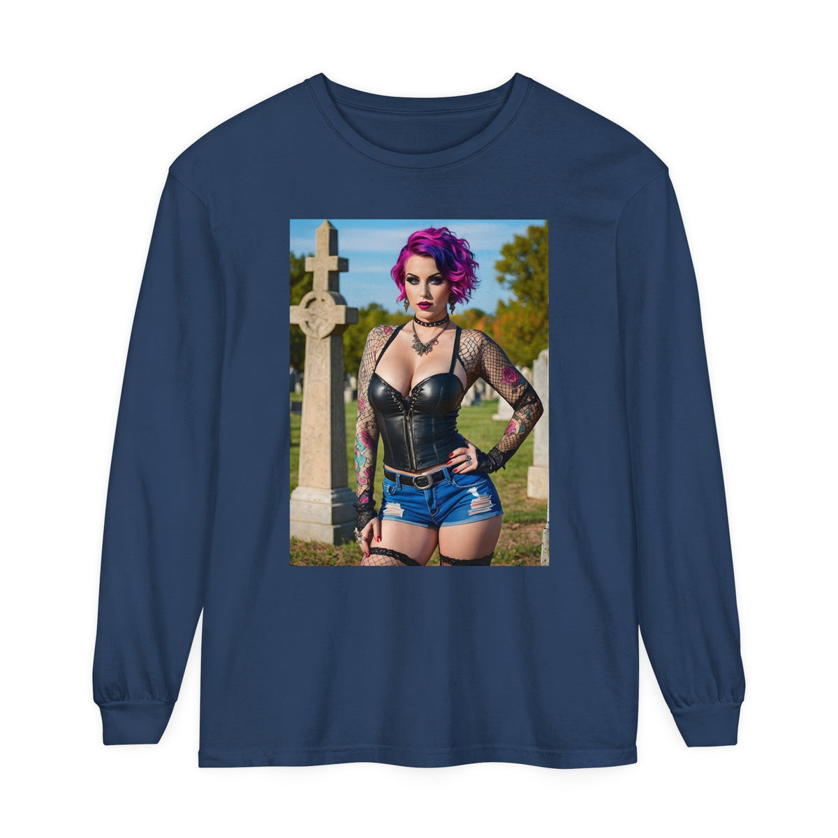 Goth Graveyard Girl - Design Fourteen- Unisex Garment-dyed Long Sleeve T-Shirt