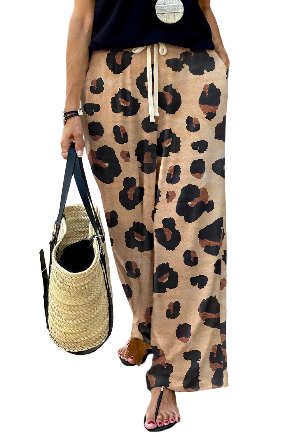 Leopard Pocket Short Sleeve Drawstring Lounge Set