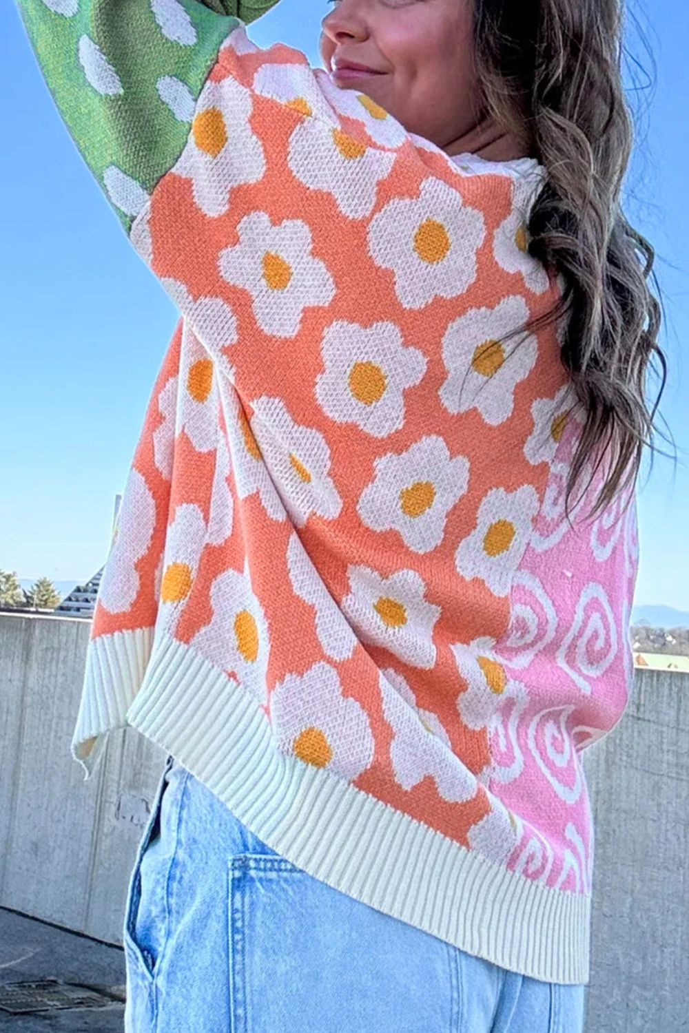 Flower & Dotted Mixed Open Front Cardigan