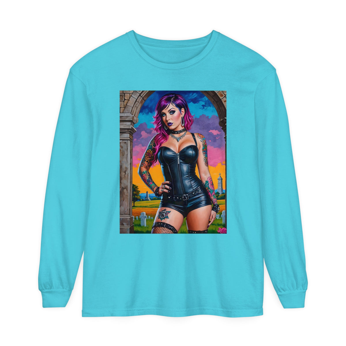 Goth Graveyard Girl Series - Design Three - Unisex Garment-dyed Long Sleeve T-Shirt