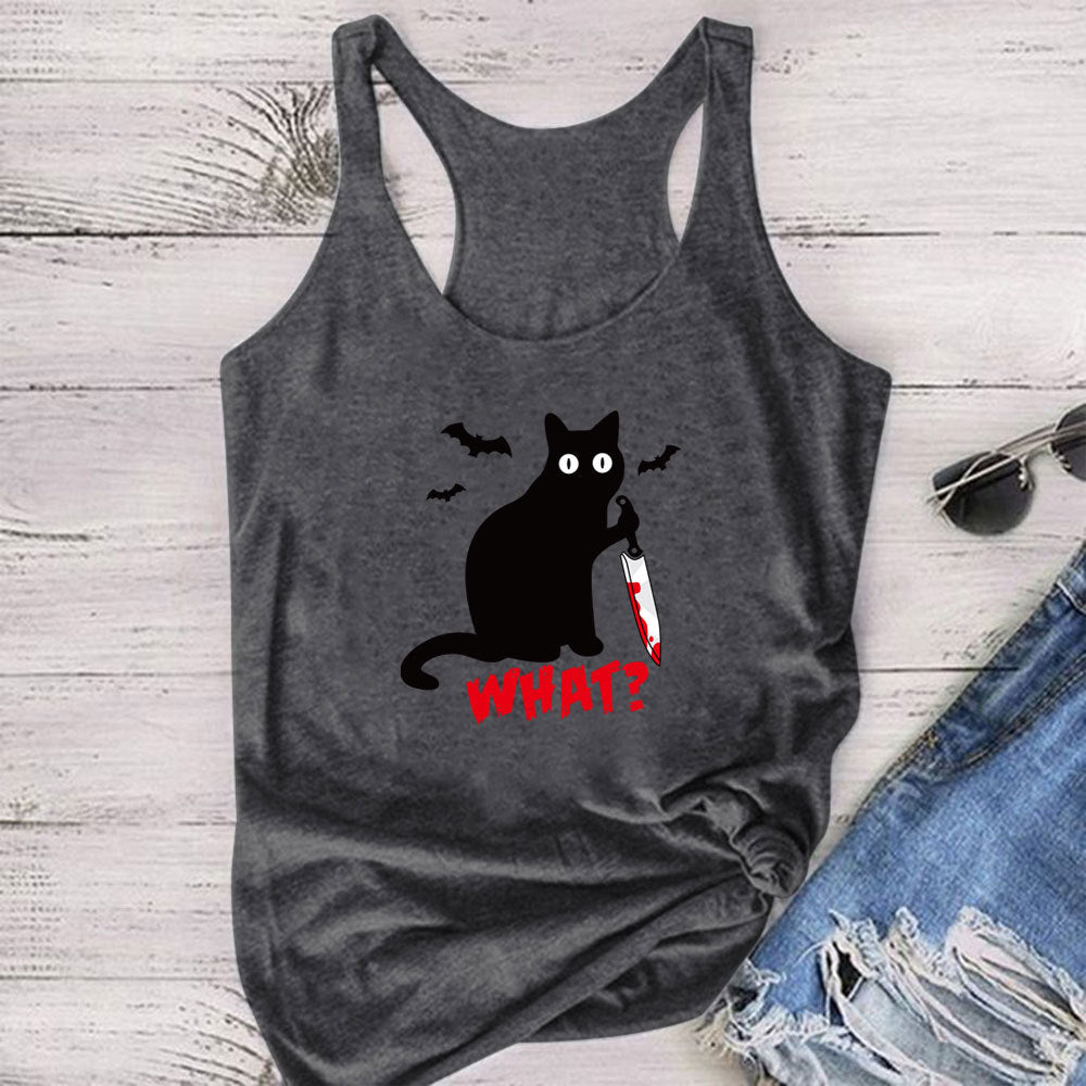 Killer Kitty Knife Graphic Print Racer Back Tank Top