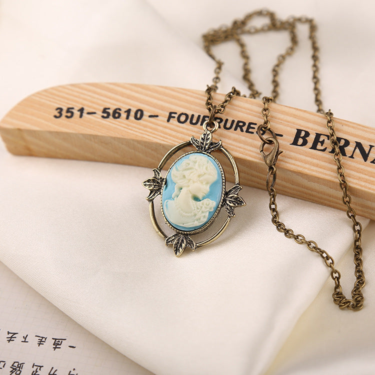 Alloy Gemstone Cameo Inspired Necklace