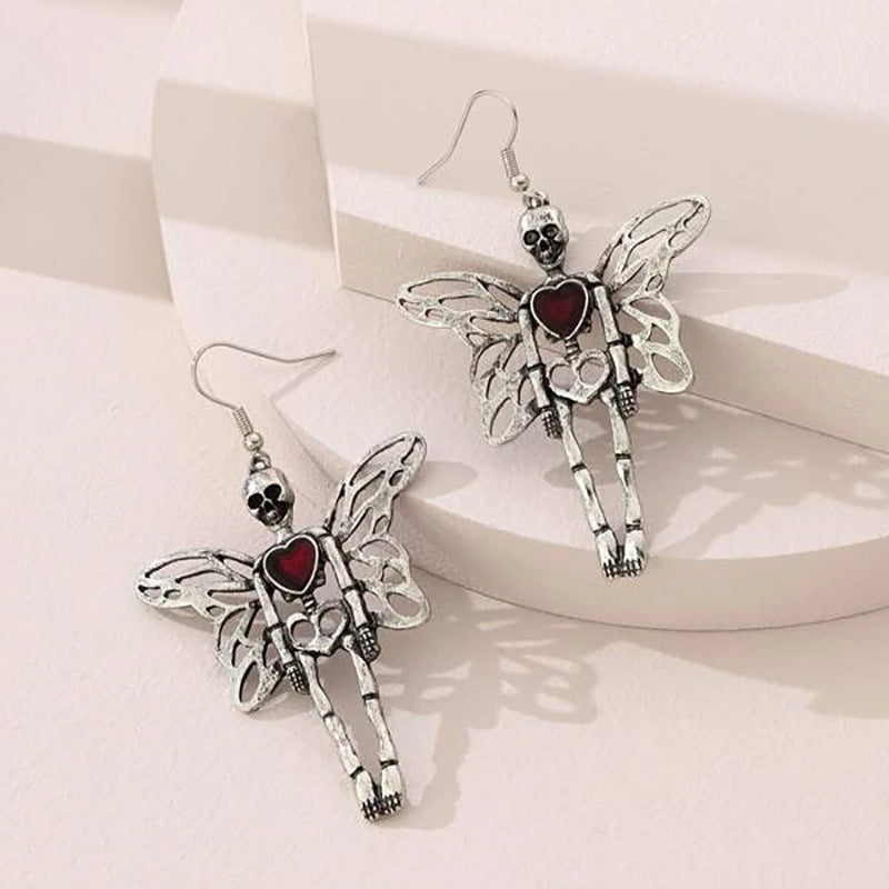 Exaggerated Skull Wings Earrings Retro Dark