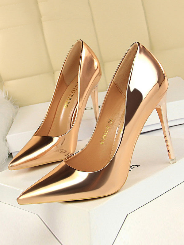 Pointed-Toe Shallow Cut Solid Color Pumps Scarpin Salto