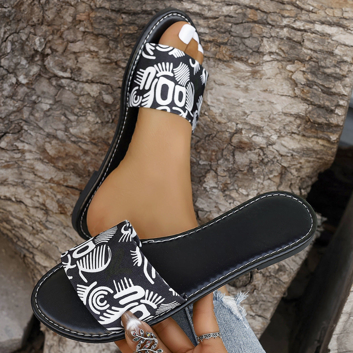 Graffiti Print Flat Sole Slide Casual Fashion Women’s Summer Sandals