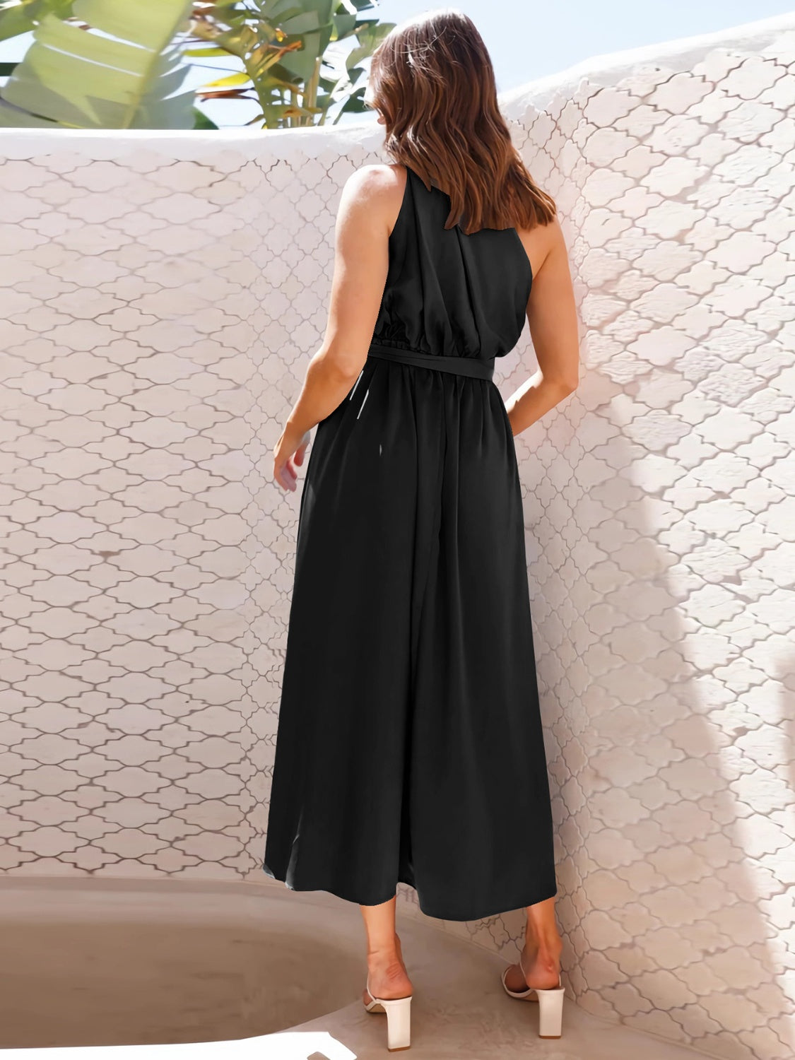 Single Shoulder Basic Boho Midi Dress