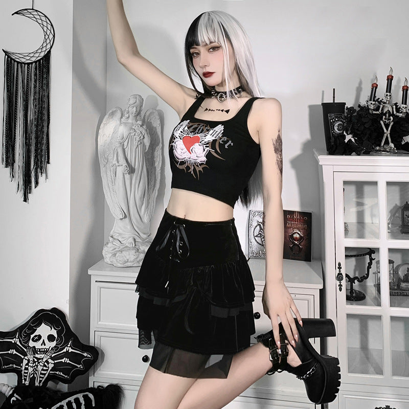 Lace-up Mesh Sexy Goth Ruffled Mini Skirt