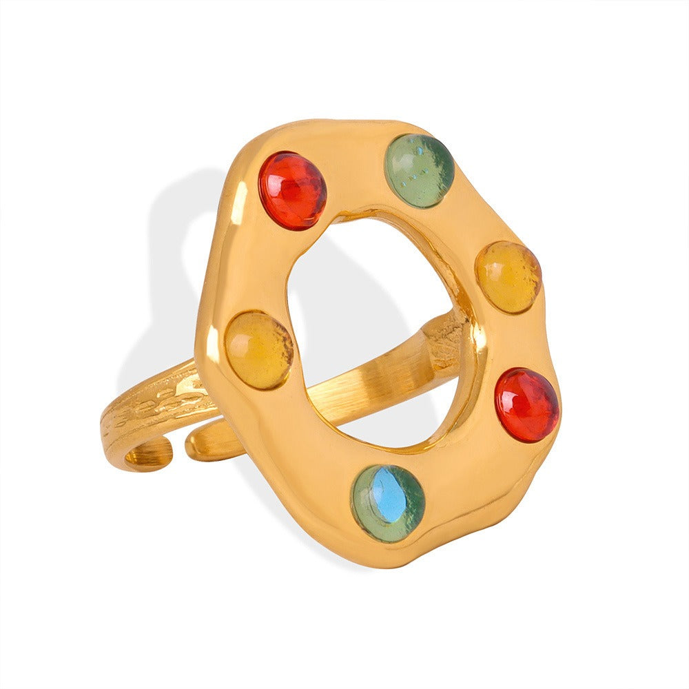 18K Gold Trendy Personality Irregular Shape Inlaid Gemstone Design Ring | Unique Jewelry for Women