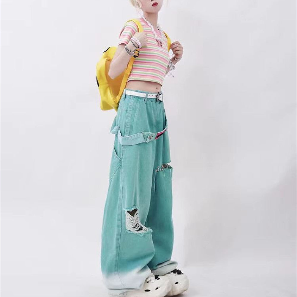 Tattered Dreams Denim Trip Style Colorful Retro Jeans