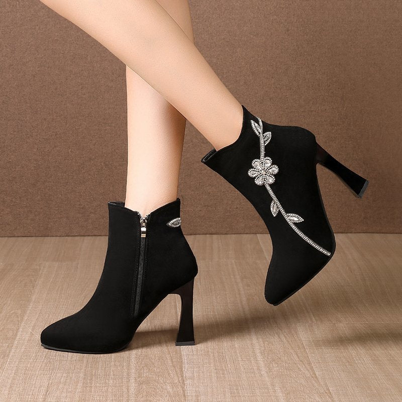 New Rhinestone Fashion Chunky Heel Martin Boots