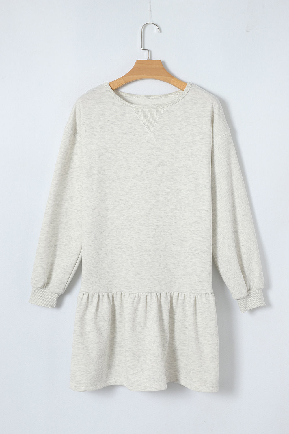 White Solid Color Ruffle Hem Mini Sweatshirt Dress