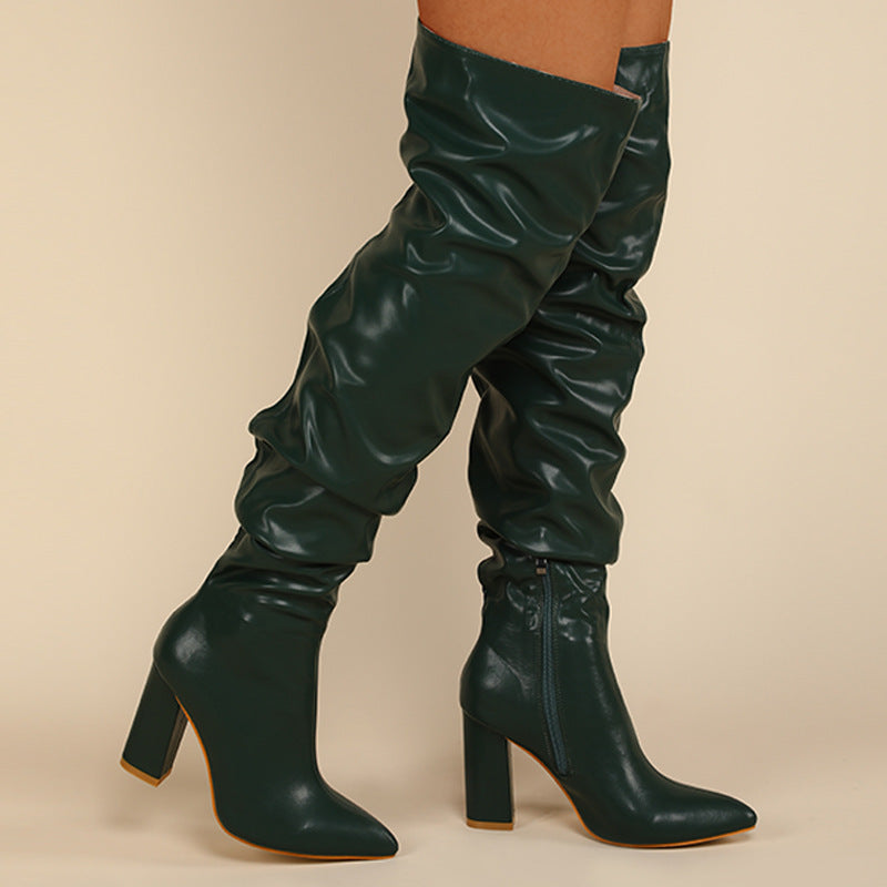 Chunky Heel High Zipper Over The Knee Boots