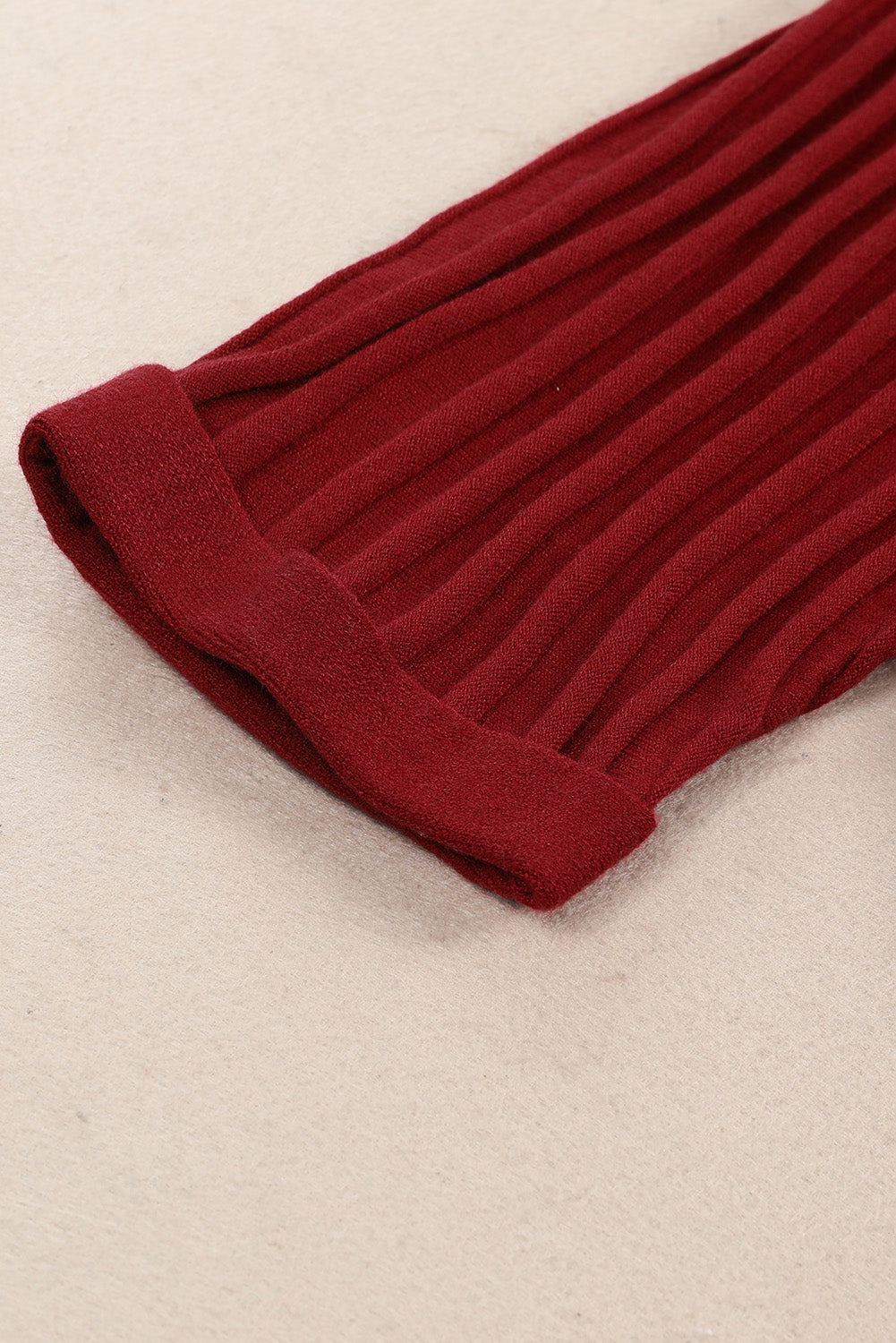 Red Ribbed Half Sleeve Open Front Knit Cardigans