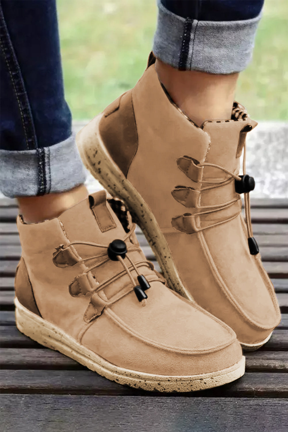 Camel Faux Suede Lace Up Ankle Boots