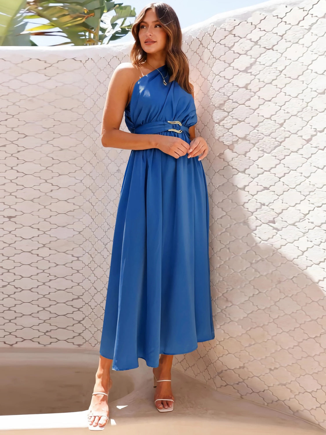 Single Shoulder Basic Boho Midi Dress