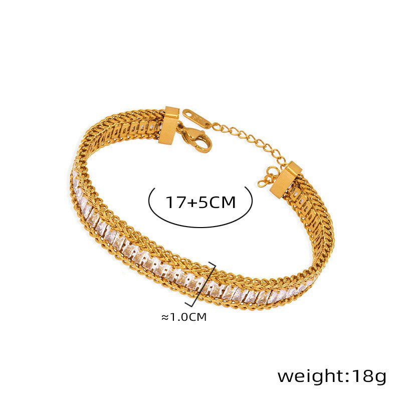 18K gold hip-hop fashion keel chain with zircon design bracelet