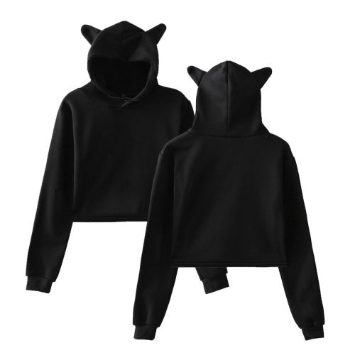 Goth Unicorn Green Logo Cat Ear Cropped Pullover Hoodie