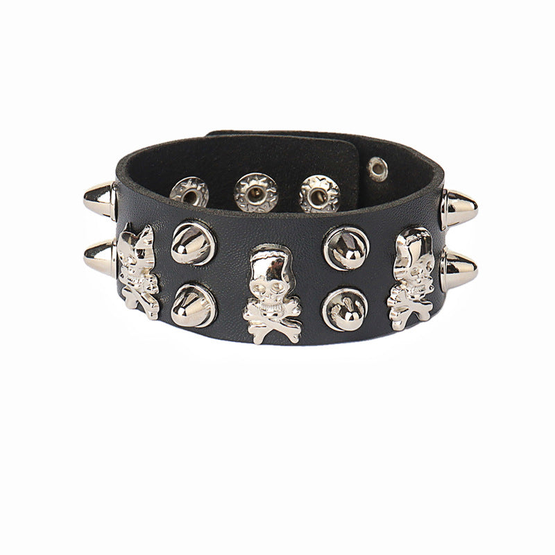 Punk Gothic Skull Rivet PU Snap Bracelet