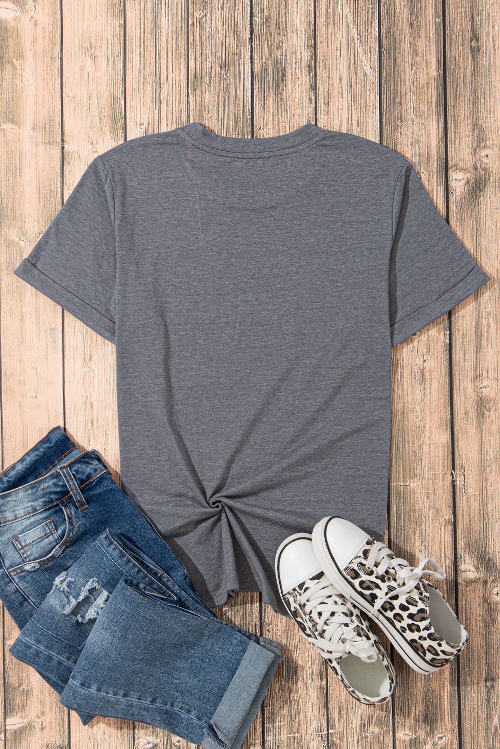 Rose Red Casual Plain Crew Neck Tee