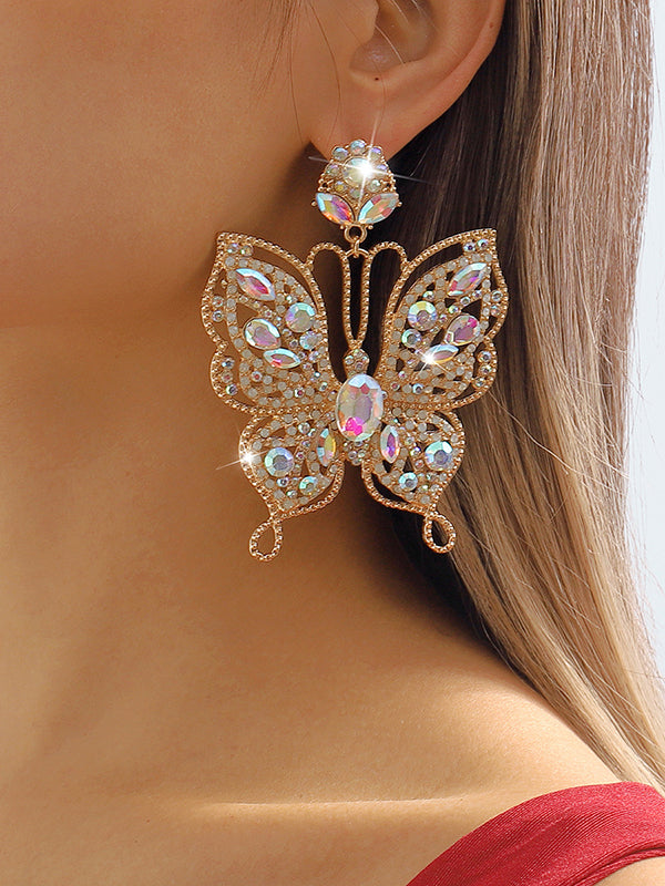 Butterfly Shaped Rhinestone Drop Earrings